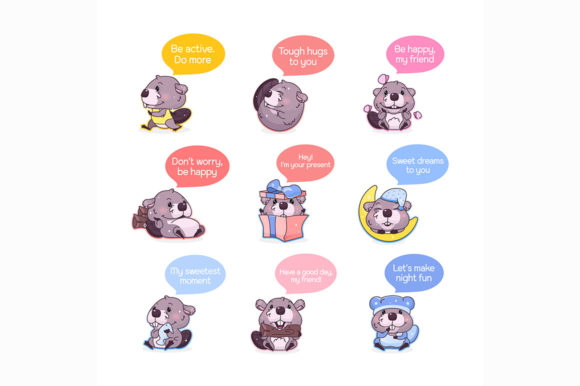 Cute Beaver Cartoon Kawaii Character Set for Graphics