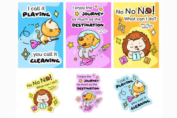 Cute Cartoon Animals Poster and Stickers for Graphics