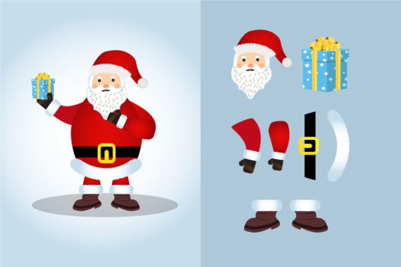 Cute Santa Claus Holding a Gift Design for Graphics and Graphic Templates
