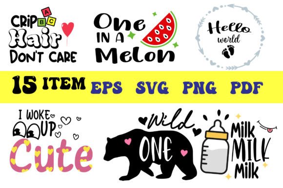 New Baby Funny SVG Bundle 15 Item Graphics in Crafts